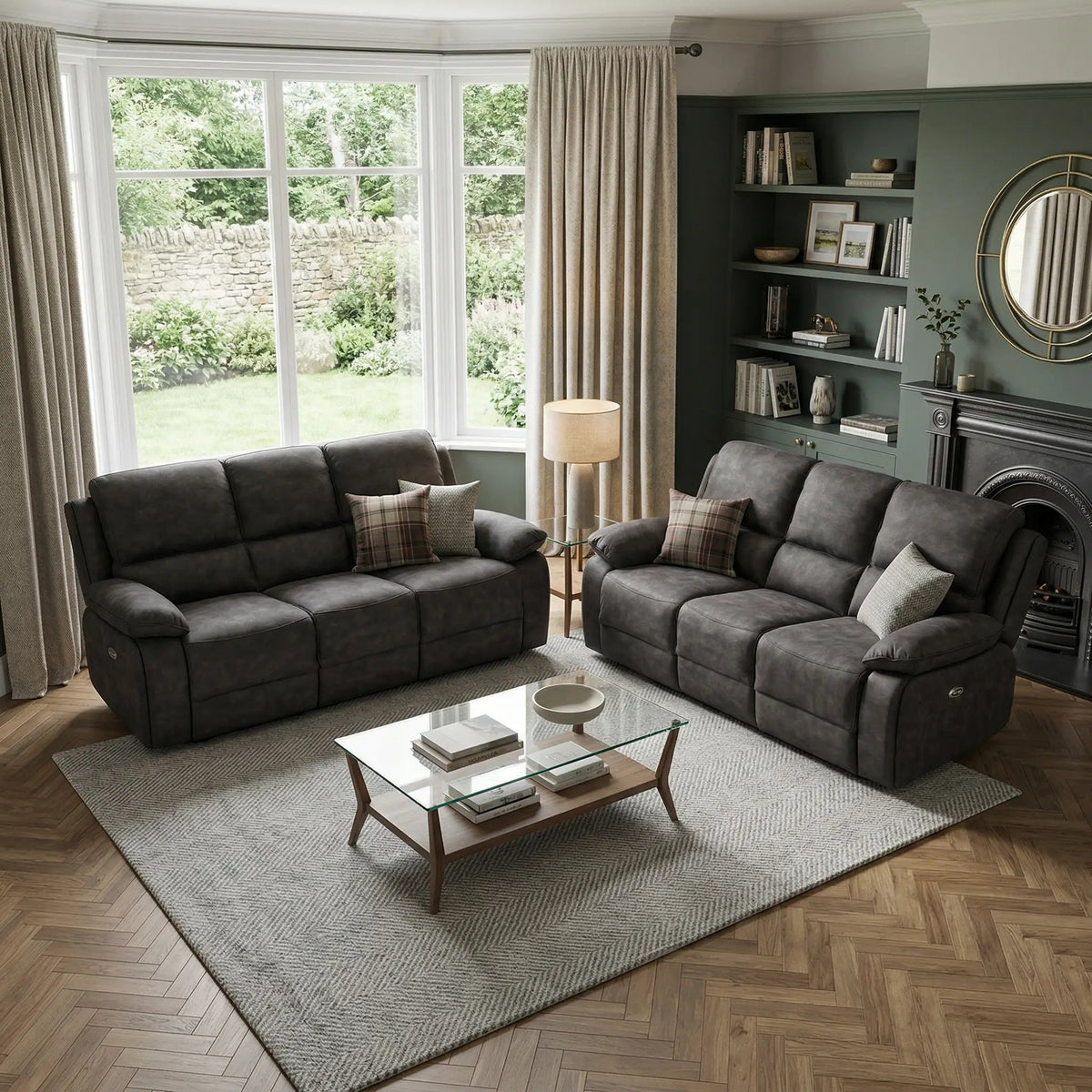 Maple Grey Suede Fabric Electric Recliner 3+3 Seater Sofa - view 4 - Furniture Instore
