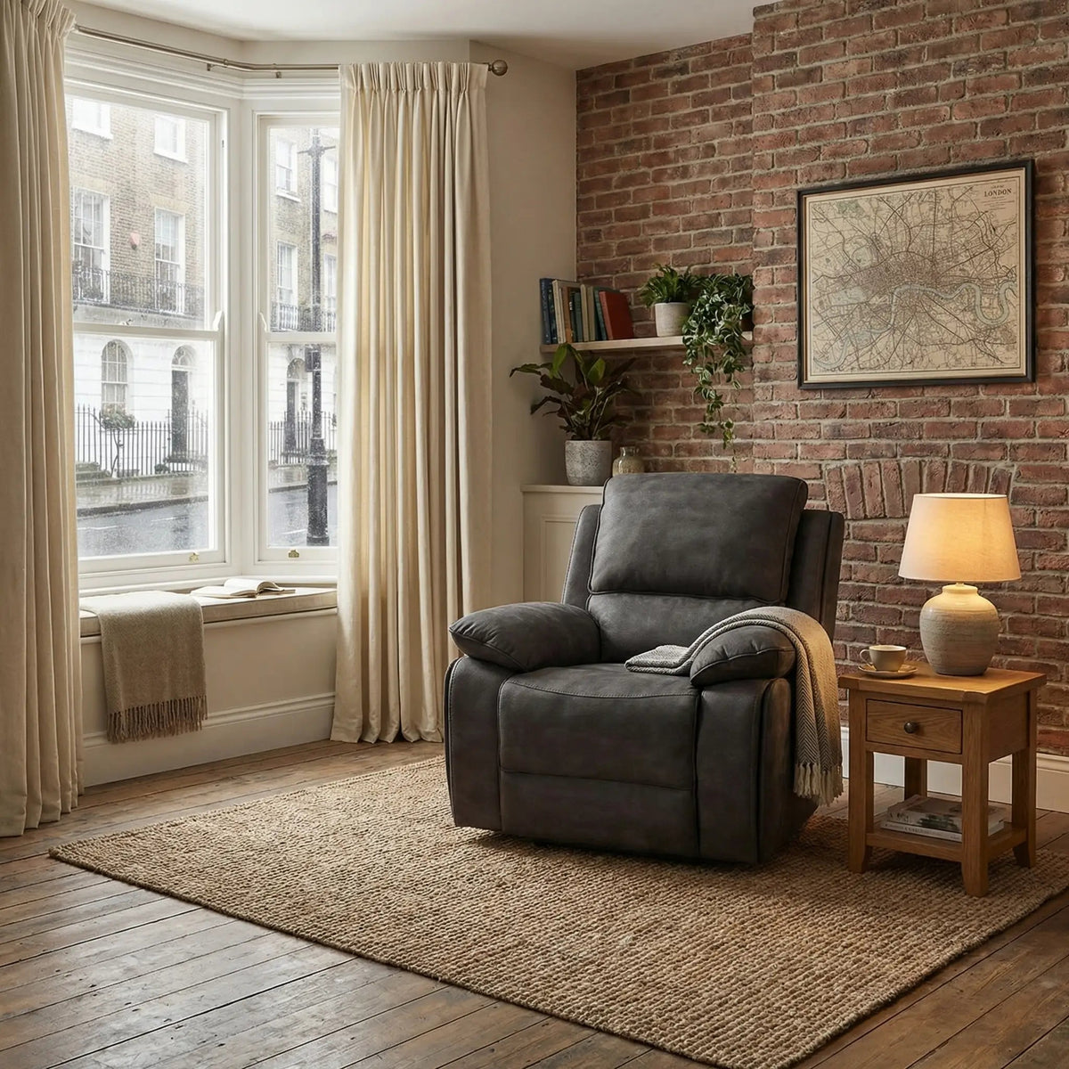 Maple Grey Suede Fabric Electric Recliner Armchair - view 6 - Furniture Instore