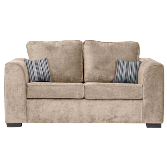 Nancy beige 2-seater sofa with plush cushions and modern design, front-facing on a clean white