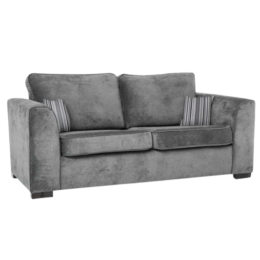 Nancy grey 3-seater sofa with plush cushions and modern design, front-facing on a clean white