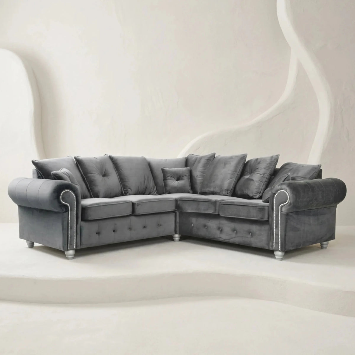 Olympia Grey Fabric Velvet Corner Sofa - Furniture Instore