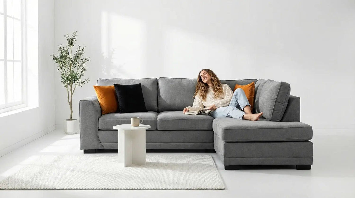 Orka Sofa Grey Fabric Right Hand Corner Sofa - RHC - Furniture Instore