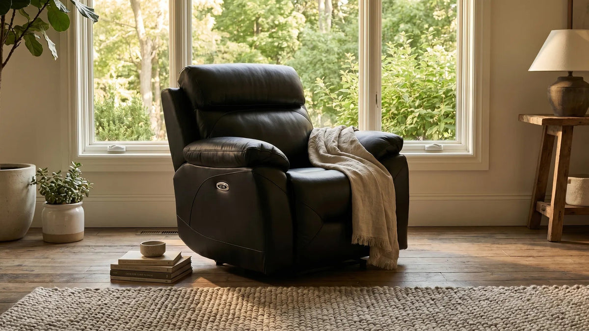 Renato Black Leather Electric Recliner Chair - view 8 - Furniture Instore