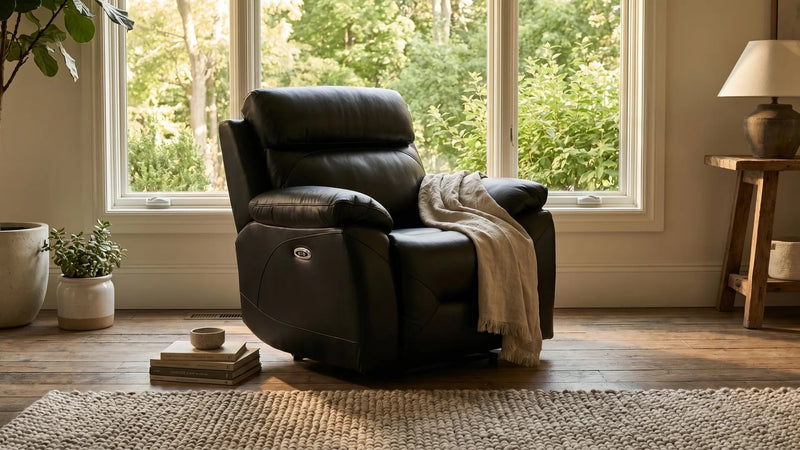 Renato Black Leather Electric Recliner Chair - view 8 - Furniture Instore
