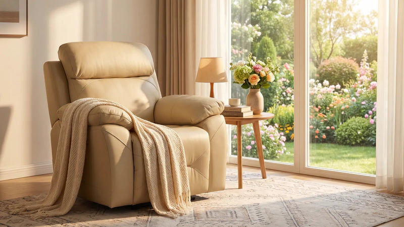 Renato Cream Genuine Leather Power Recliner Chair - view 6 - Furniture Instore