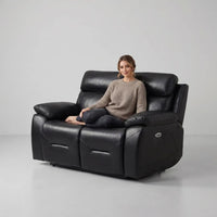 Renato Genuine Leather Black Electric Power Recliner 2 Seater - view 2 - Furniture Instore