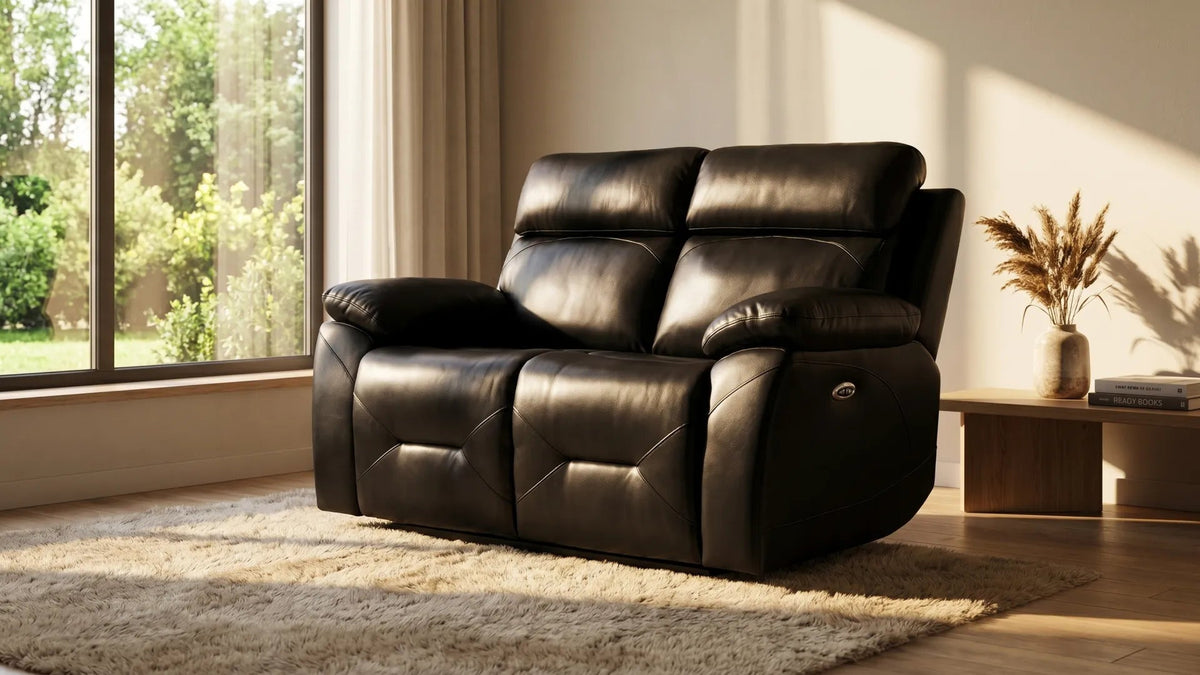 Renato Genuine Leather Black Electric Power Recliner 2 Seater - view 8 - Furniture Instore