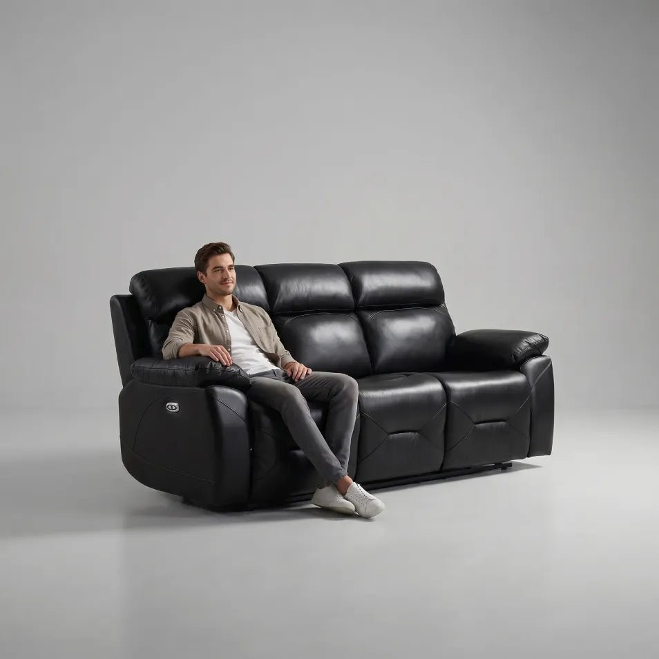 Renato Genuine Leather Black Electric Power Recliner 3 Seater - view 2 - Furniture Instore
