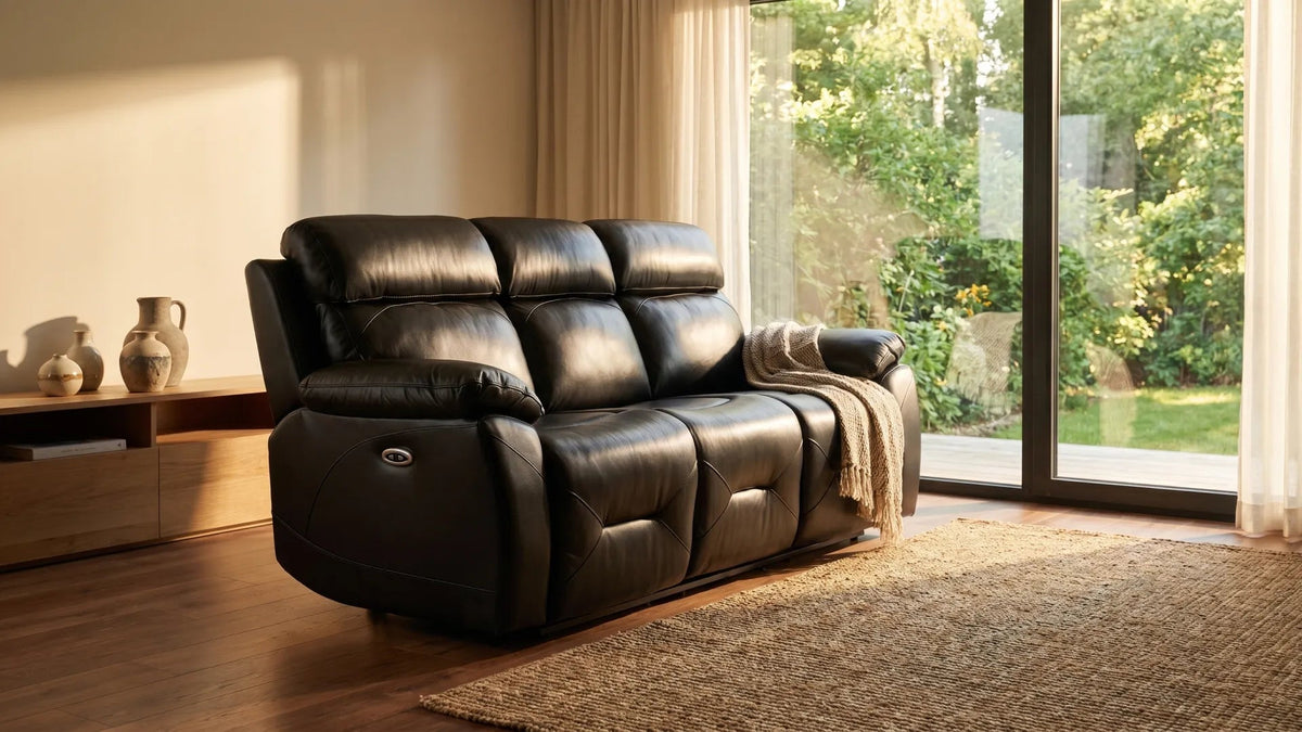 Renato Genuine Leather Black Electric Power Recliner 3 Seater - view 8 - Furniture Instore