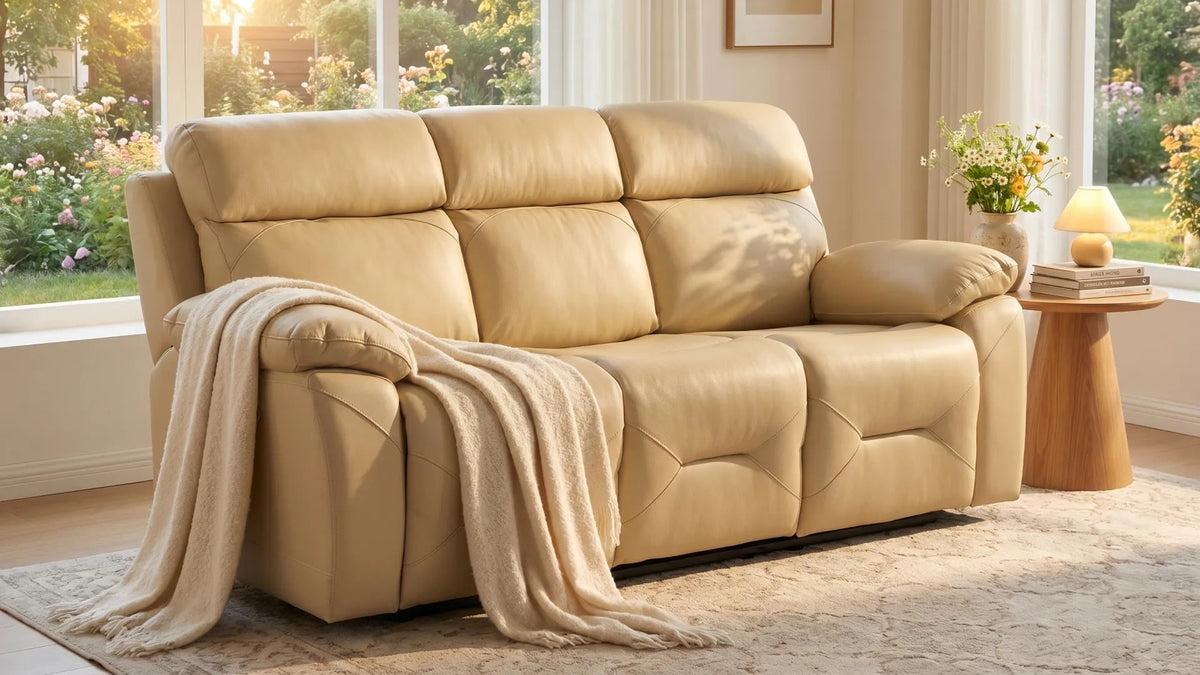 Renato Genuine Leather Cream Electric Power Recliner 3 Seater - view 8 - Furniture Instore