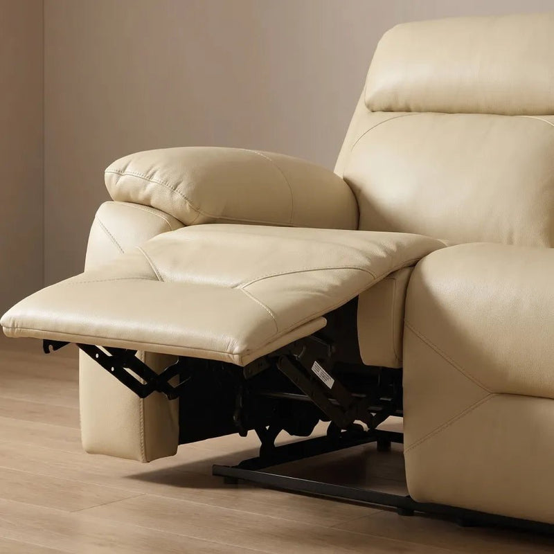 Renato Genuine Leather Cream Electric Power Recliner 3 Seater - view 5 - Furniture Instore
