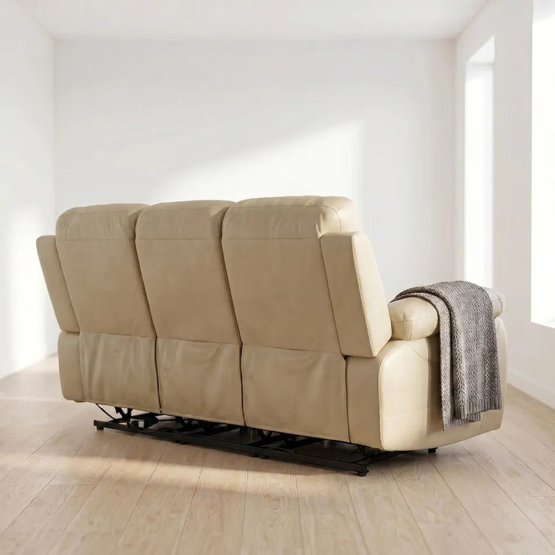 Renato Genuine Leather Cream Electric Power Recliner 3 Seater - view 6 - Furniture Instore