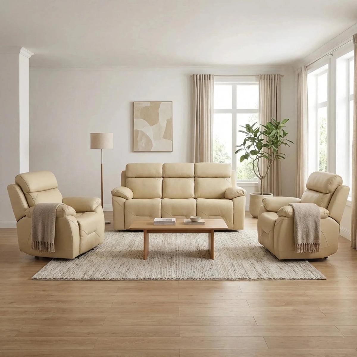 Power recliner sofa cream