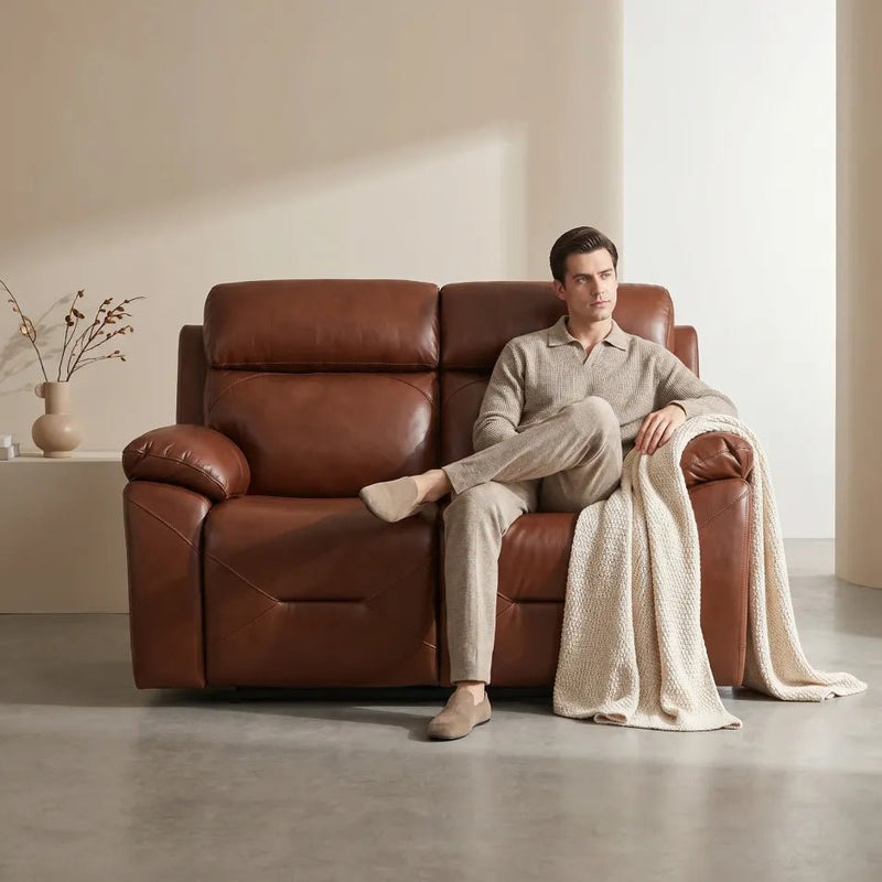 Renato Genuine Leather Tan Electric Power Recliner 2 Seater - view 2 - Furniture Instore