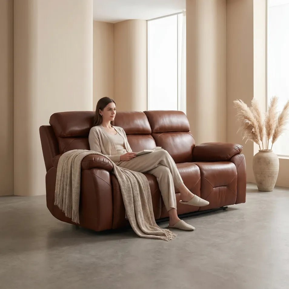 Renato Genuine Leather Tan Electric Power Recliner 3 Seater - view 2 - Furniture Instore