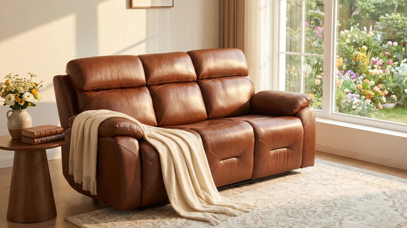 Renato Genuine Leather Tan Electric Power Recliner 3 Seater - view 8 - Furniture Instore