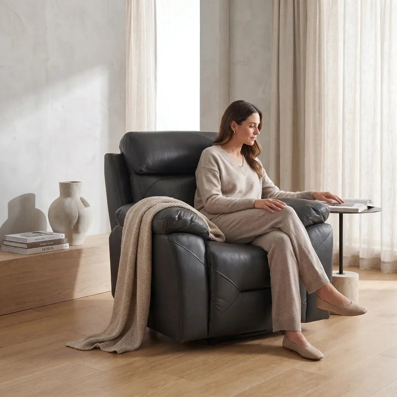 Renato Grey Leather Power Recliner Chair - view 2 - Furniture Instore