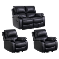 Roma Black Leather Manual Recliner 2+1+1 Seater Sofa Set