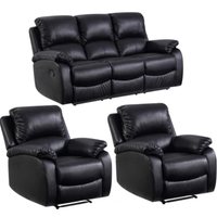 Roma Black Leather Manual Recliner 3+1+1 Seater Sofa Set
