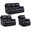 Roma Black Leather Manual Recliner 3+2+1 Seater Sofa Set