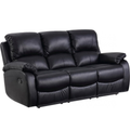 Roma Black Leather Manual Recliner 3 Seater Sofa