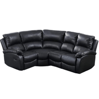 Black leather sectional sofa on a white background