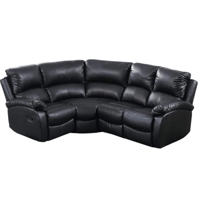 Roma Black Leather Manual Recliner 4 Seater Corner Sofa