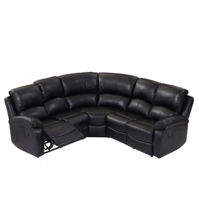 Roma Black Leather Manual Recliner 5 Seat Corner Sofa