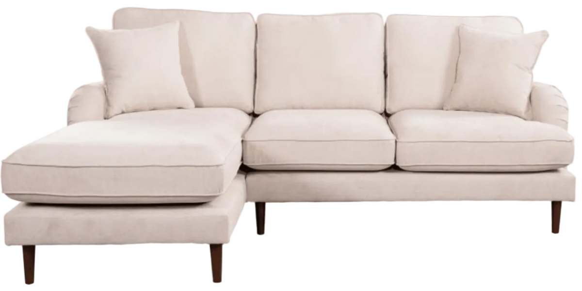Beige sectional sofa on a white background