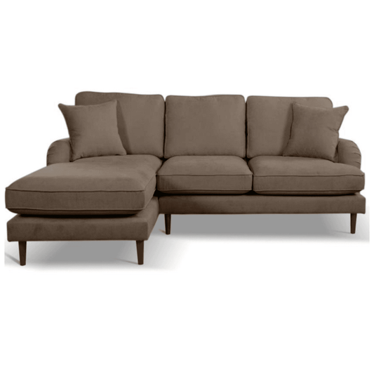 Brown corner sofa front facing on a white background