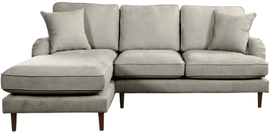 Gray sectional sofa with chaise on a white background