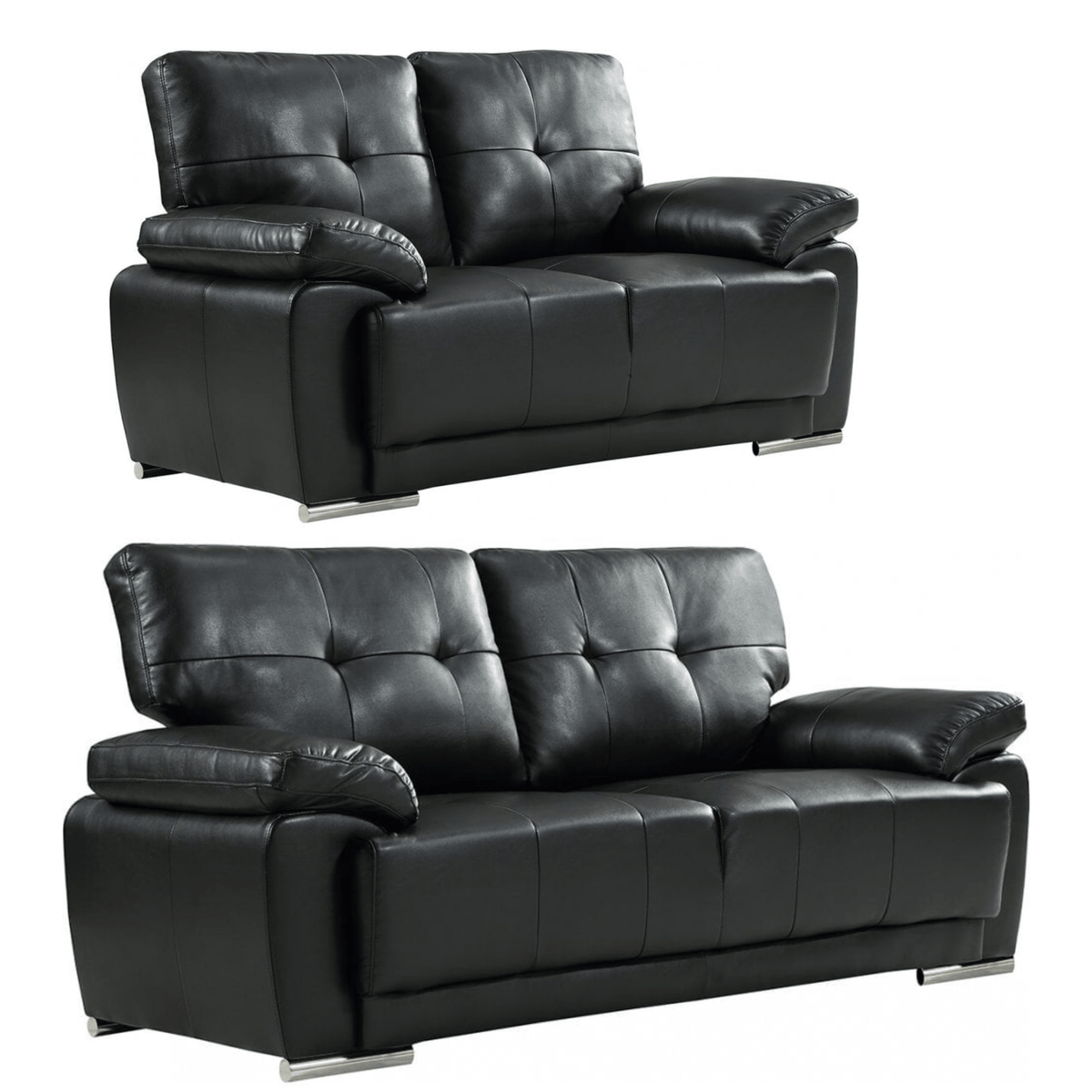 Sienna black leather contemporary sofa set lifestyle image - Furniture Instore