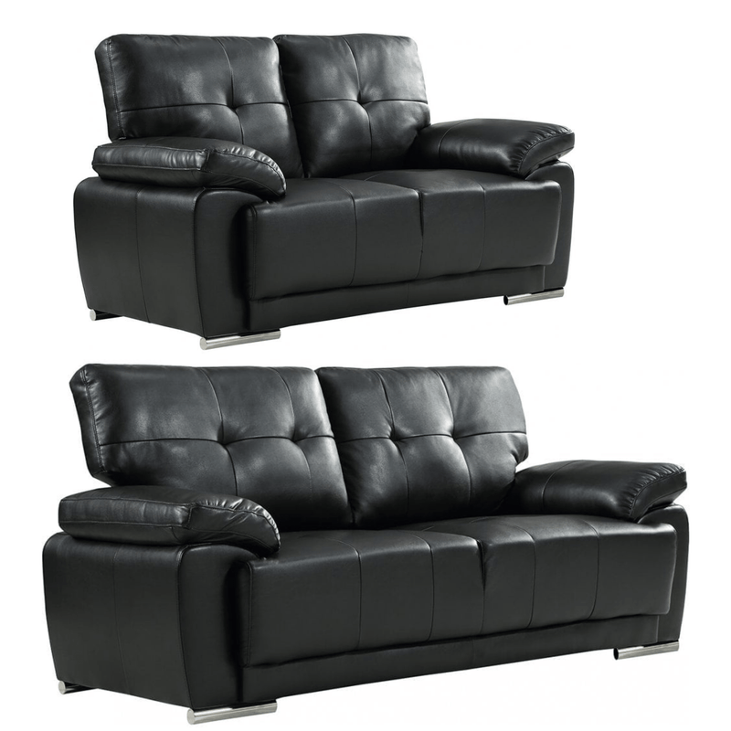 Sienna black leather contemporary sofa set lifestyle image - Furniture Instore