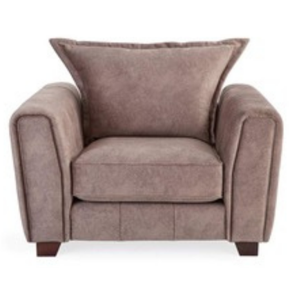 Somerford chocolate armchair with plush cushions and modern design, front-facing on a clean white