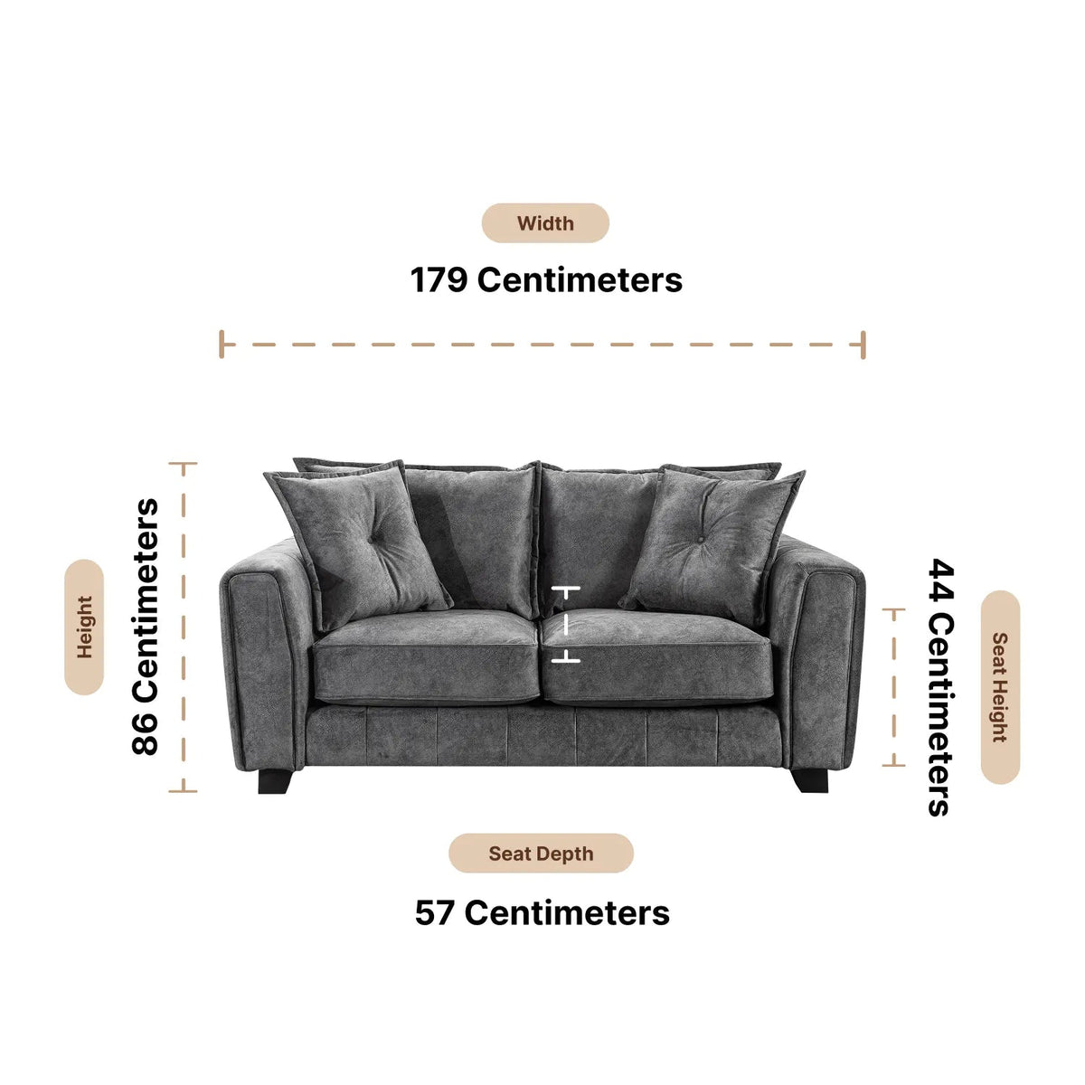 Somerford Grey Fabric 2 Seater Sofa - Furniture Instore