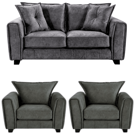Somerford Grey 2+1+1 Sofa Set front facing on white background, grey fabric seating with soft