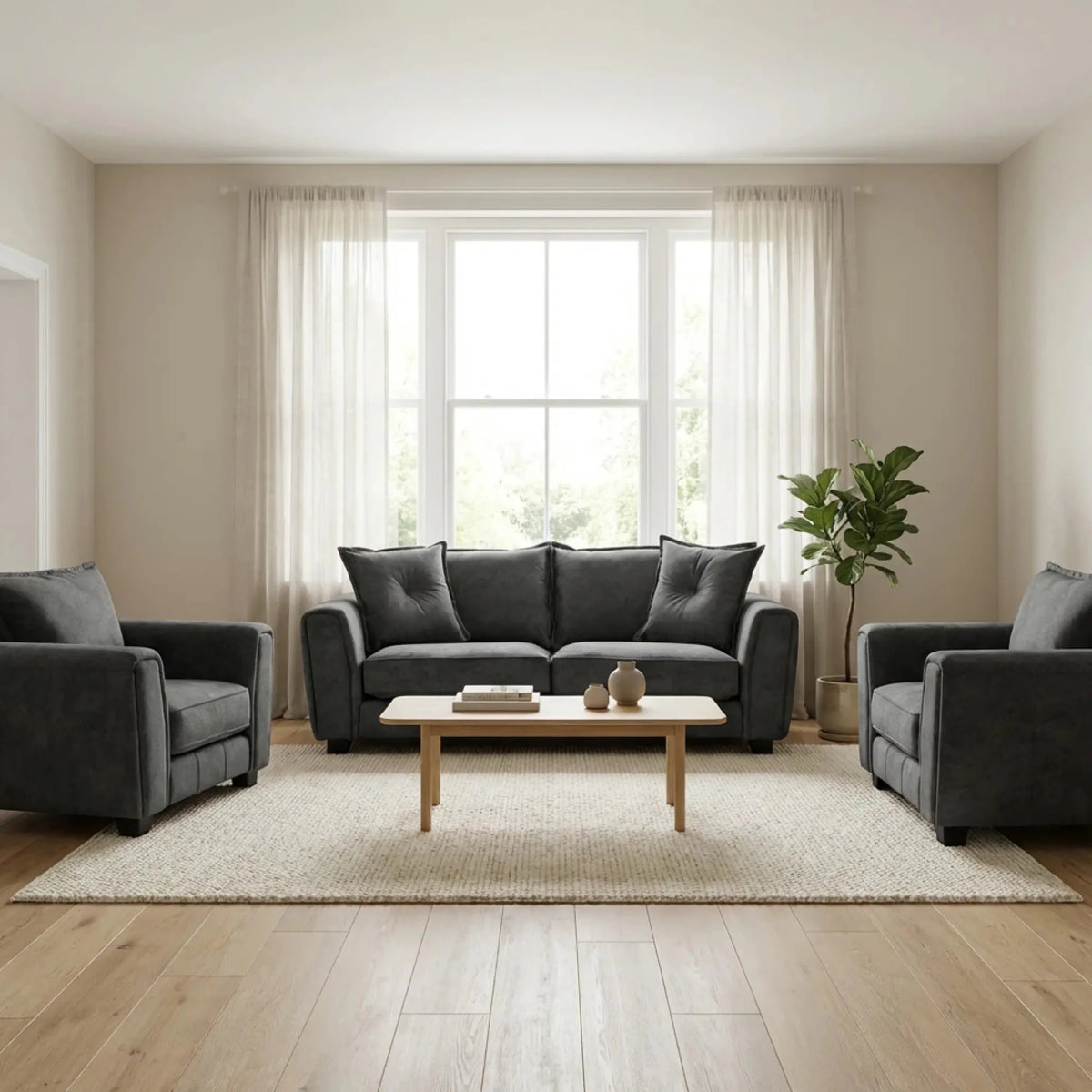 Somerford Grey Fabric 3+1+1 Seater Sofa Set - Furniture Instore