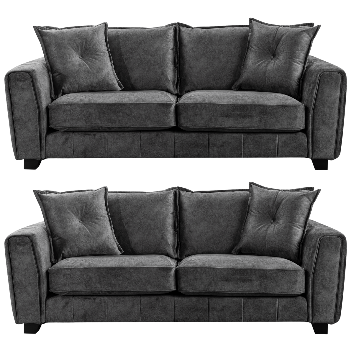 Somerford Grey 3+3 Sofa Set Front Facing with Grey Fabric Upholstery on White Background