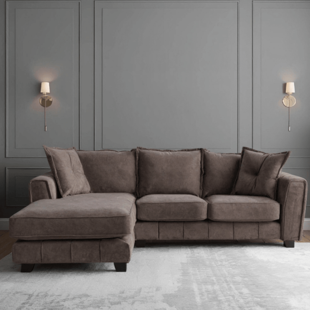 Somerford left-hand corner sofa with plush cushions and modern design, displayed in a stylish