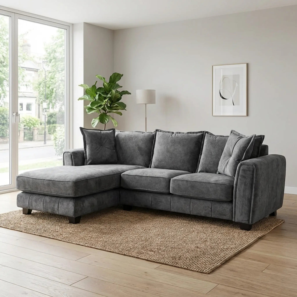 Somerford Left Hand Fabric Corner Chaise - Grey - Furniture Instore