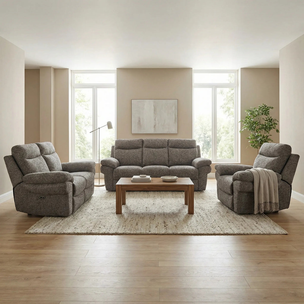Tanya Brown Fabric Electric Recliner 3+2+1 Seater Sofa Set - Furniture Instore