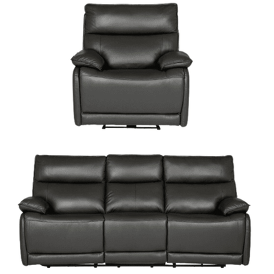 Turin Genuine Grey Leather Electric Recliner 3+1 Sofa Set
