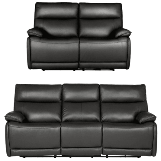 Black leather recliner sofa set on a white background