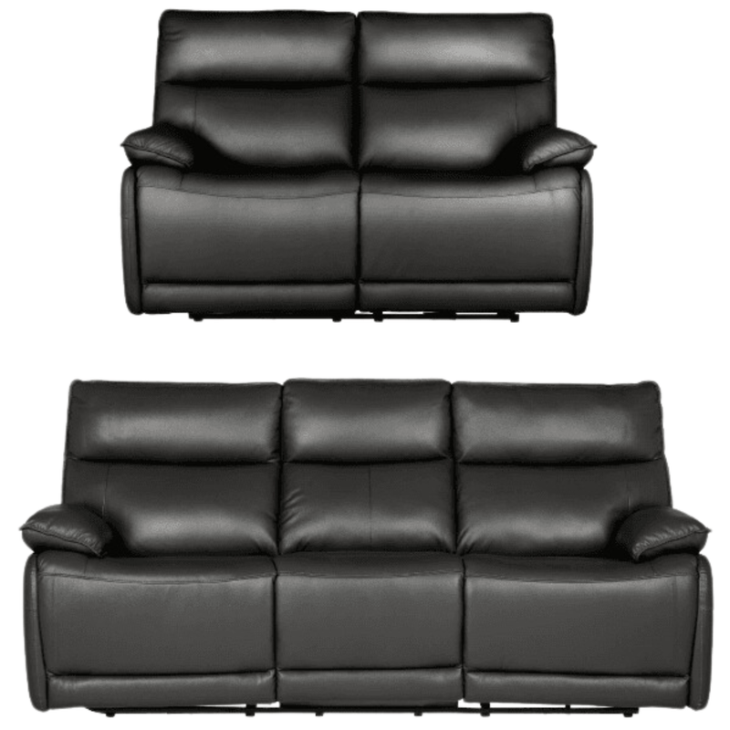 Black leather recliner sofa set on a white background