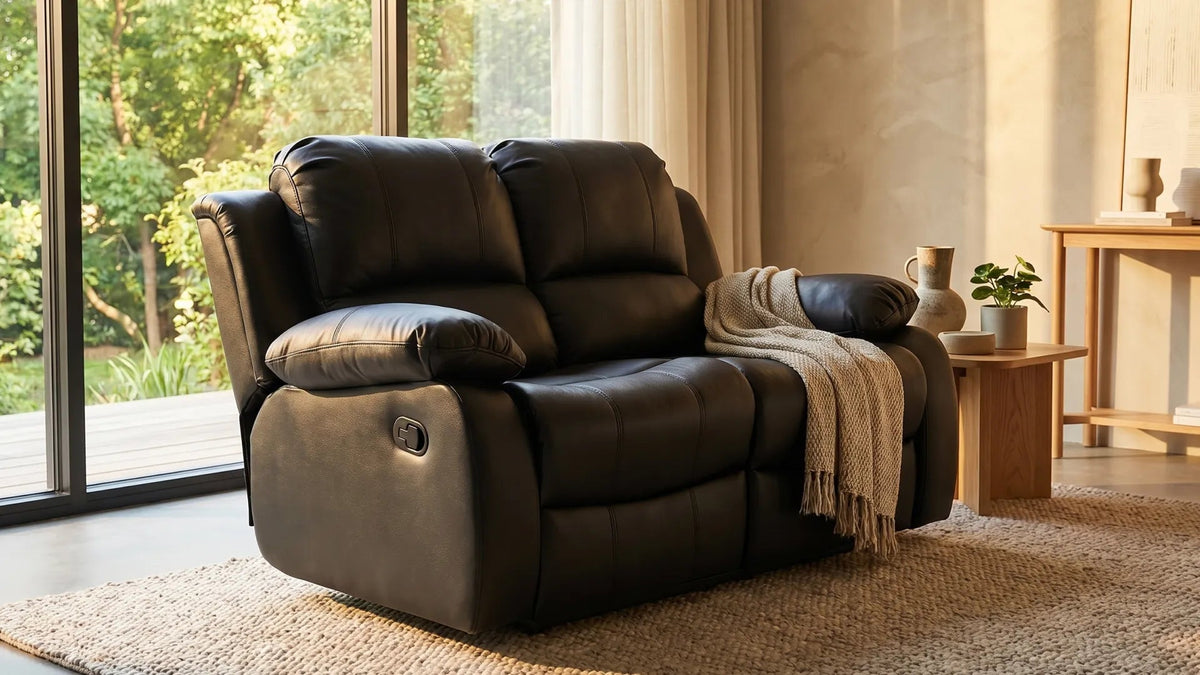 Valencia Black Leather 2 Seater Manual Recliner Sofa - view 8 - Furniture Instore