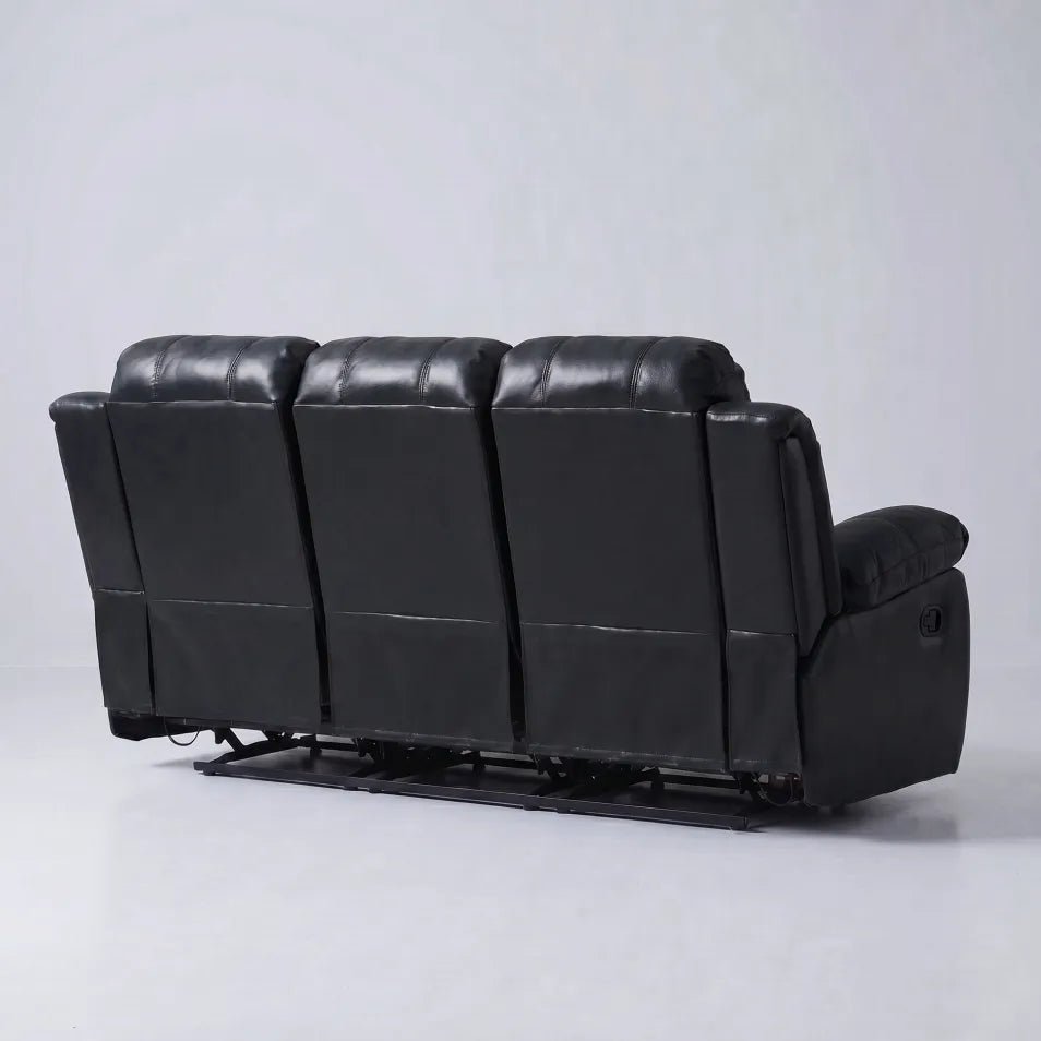 Valencia Black Leather 3 Seater Manual Recliner Sofa - view 7 - Furniture Instore