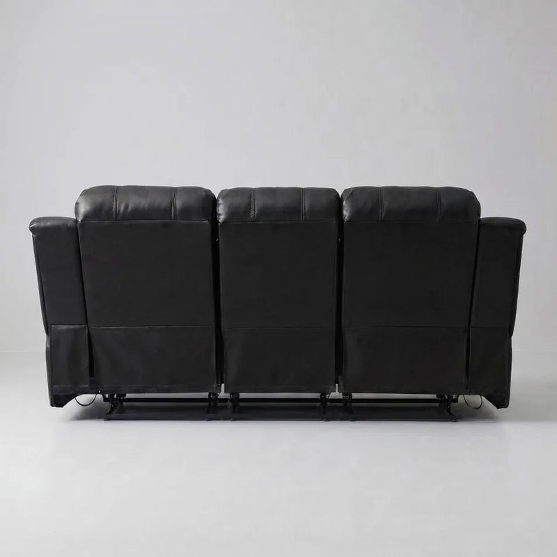 Valencia Black Leather 3 Seater Manual Recliner Sofa - view 6 - Furniture Instore