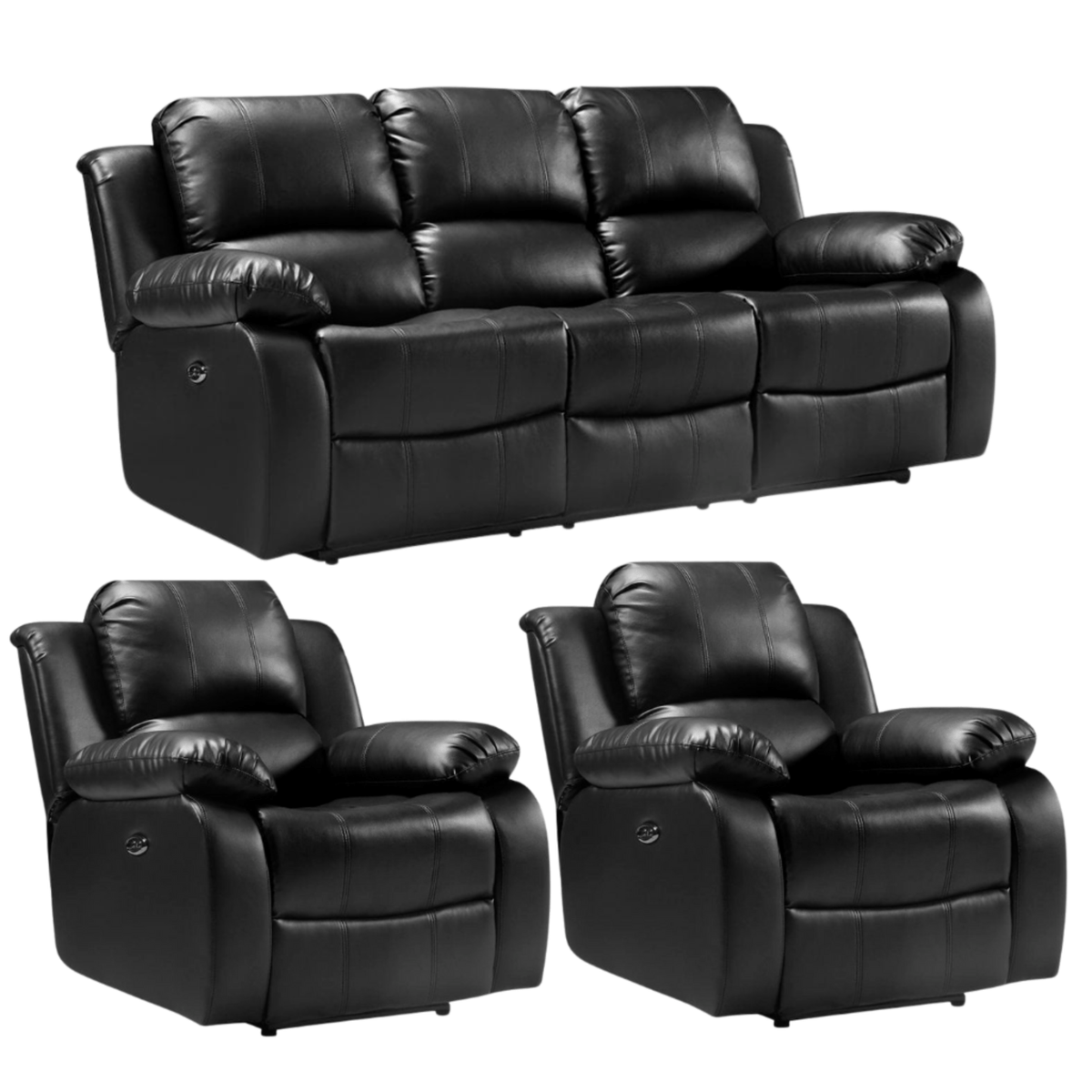 Valencia Black Leather Electric Recliner 3+1+1 Seater Sofa Set - Furniture Instore