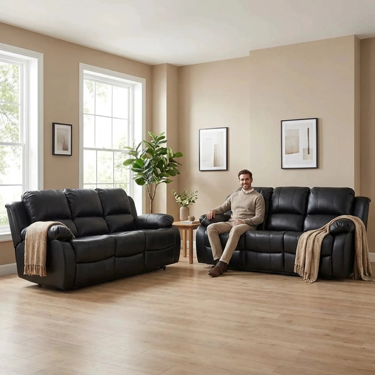 Valencia Black Leather Electric Recliner 3+3 Seater Sofa - Furniture Instore