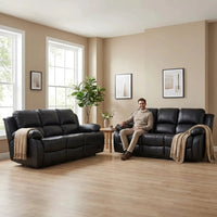Valencia Black Leather Electric Recliner 3+3 Seater Sofa - Furniture Instore